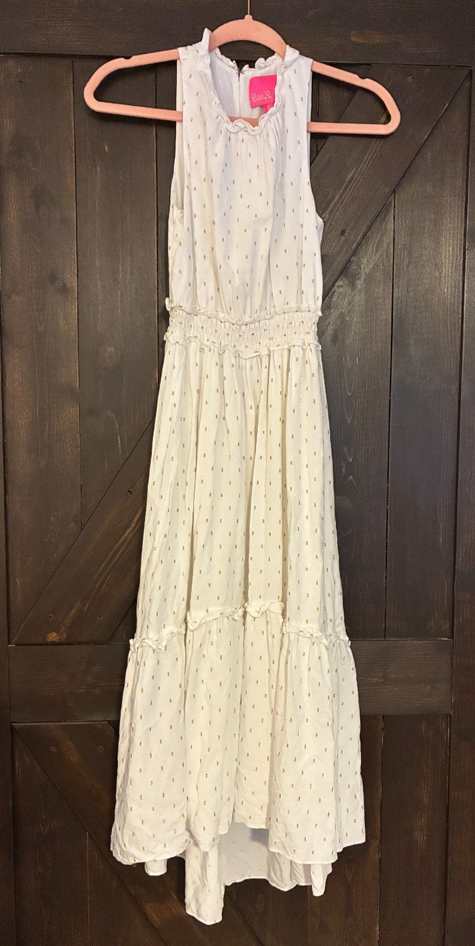 Lilly Pulitzer Chaya Tiered Midi Dress Resort White Gold Dot Smocked, Size XXS
